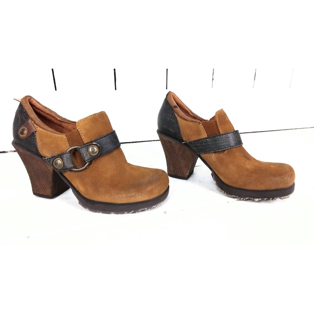 London Underground chunky wooden suede leather clog shoe - Picture 4 of 6
